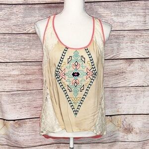 Flying Tomato Embroidered Sheer South Western Aztec Tank Size M